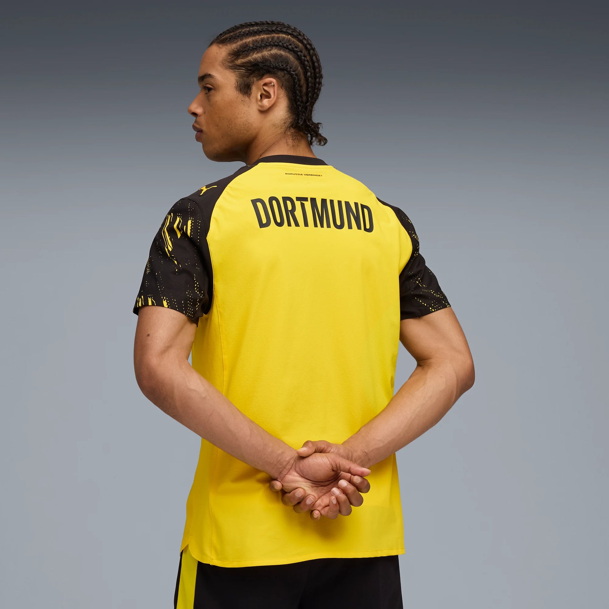 Puma 2025-26 Borussia Dortmund Men's Authentic Home Soccer Jersey (Model - Back)