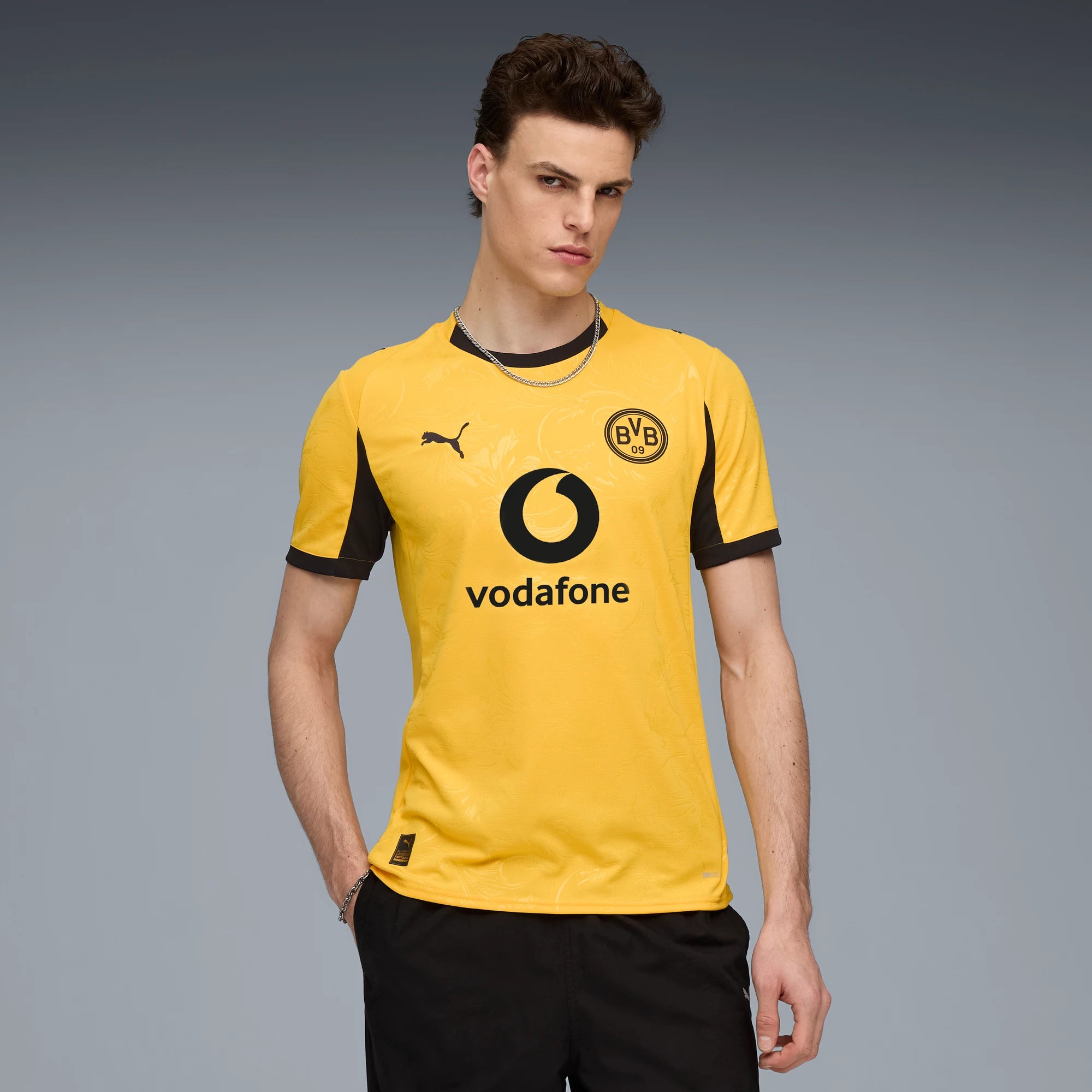 Puma 2025-26 Borussia Dortmund Men's Stadium Cup Soccer Jersey (Model - Front)