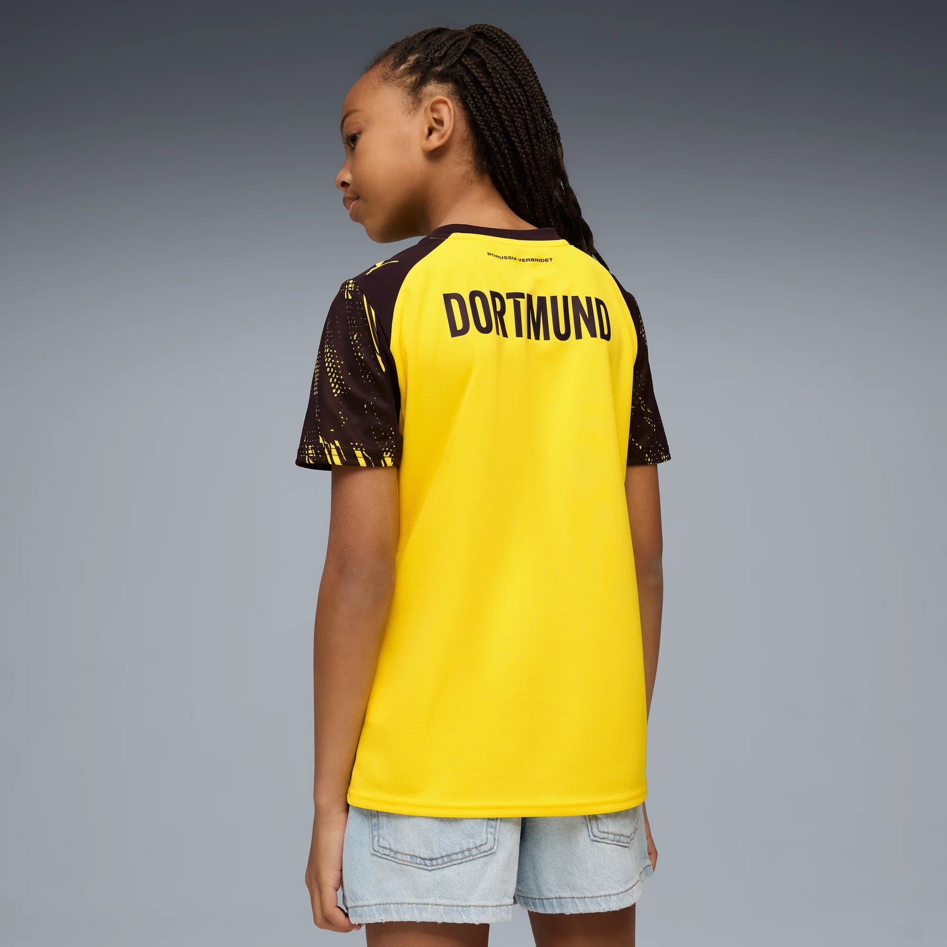 Puma 2025-26 Borussia Dortmund Youth Stadium Home Soccer Jersey (Model - Back)