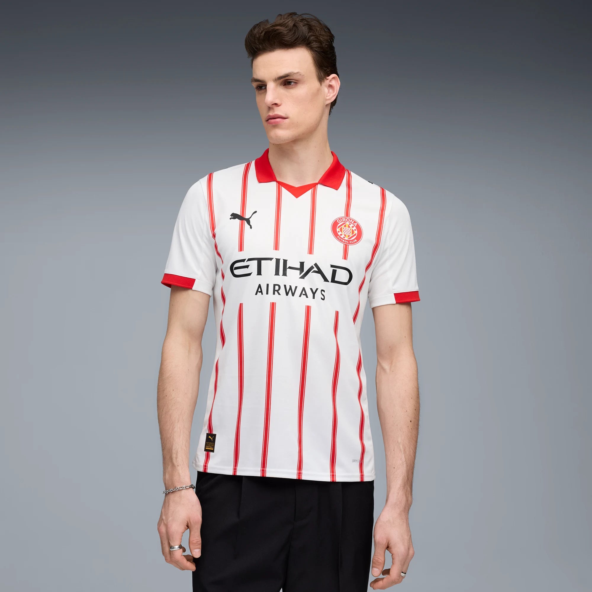 Puma 2025-26 Girona Men's Stadium Home Soccer Jersey (Model - Front)