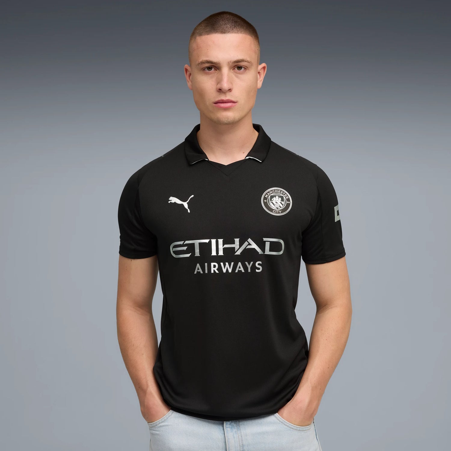 Puma 2025-26 Manchester City Men's Stadium Away Soccer Jersey (Model - Front)