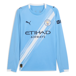 Puma 2025-26 Manchester City Men's Stadium Home Long-Sleeve Soccer Jersey (Front)