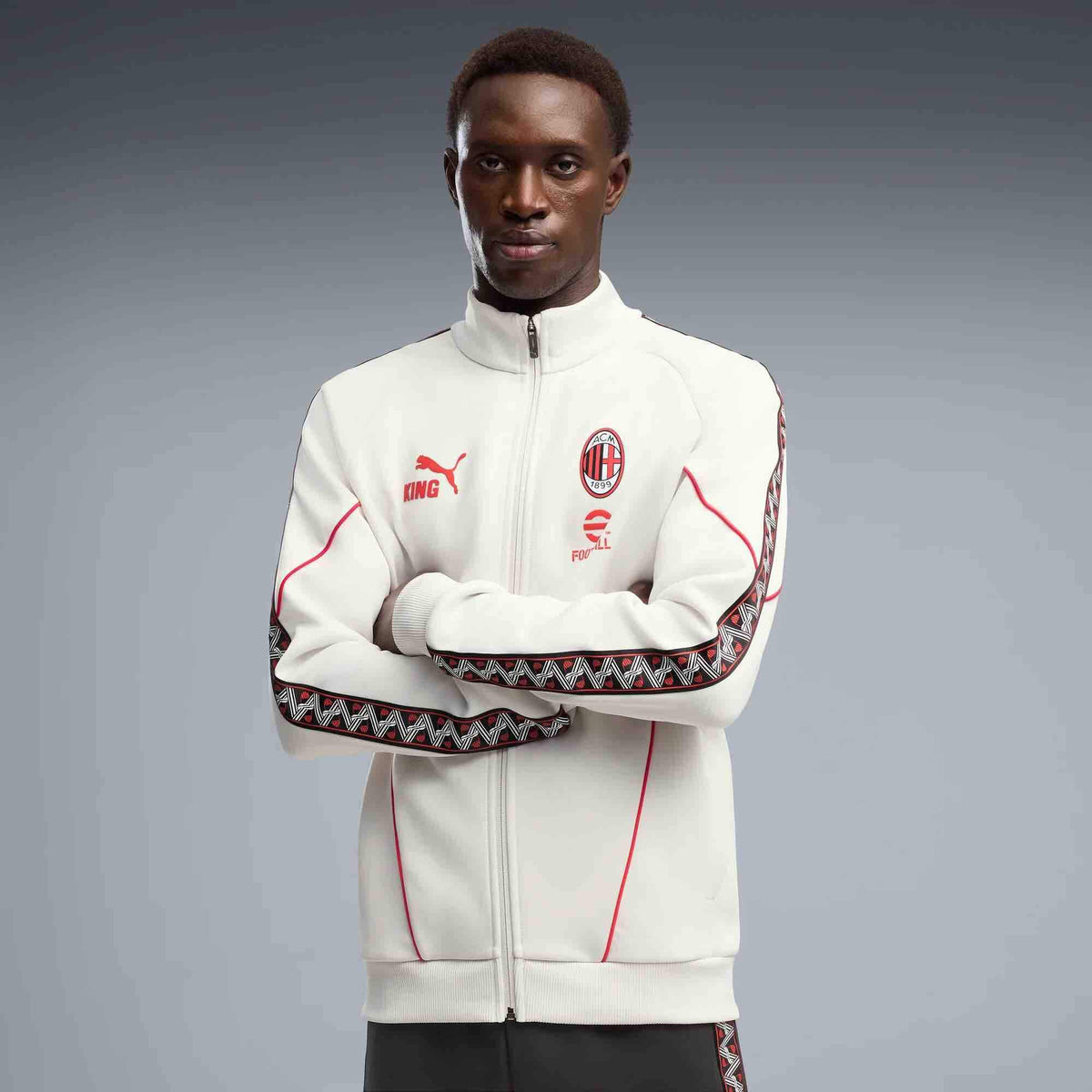 Puma 2026-27 AC Milan Men's KING Anthem Jacket Vapor Gray-For All Time Red (Model - Front)