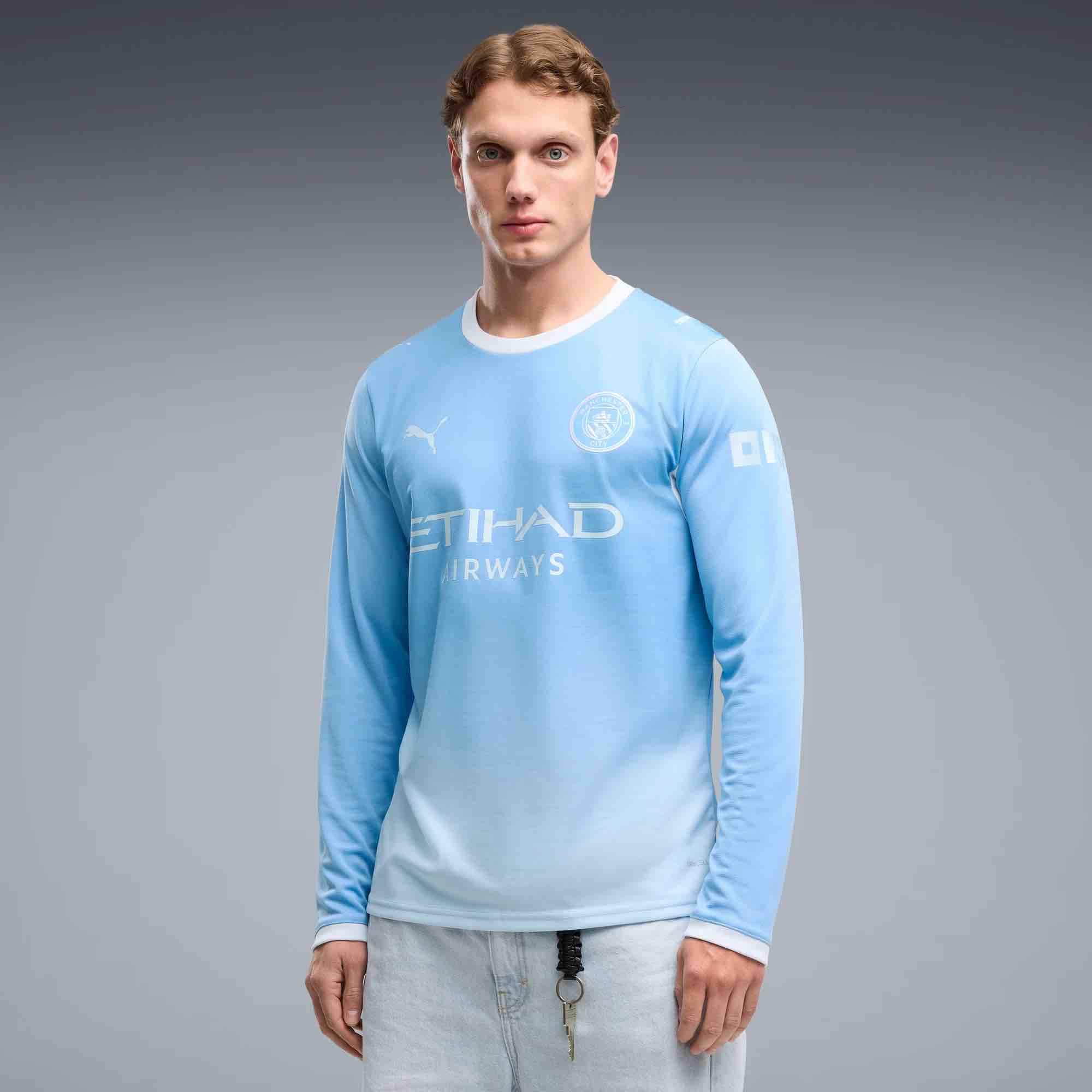 Puma 2026-27 Manchester City Men's Stadium Home Long-Sleeve Soccer Jersey (Model - Front)