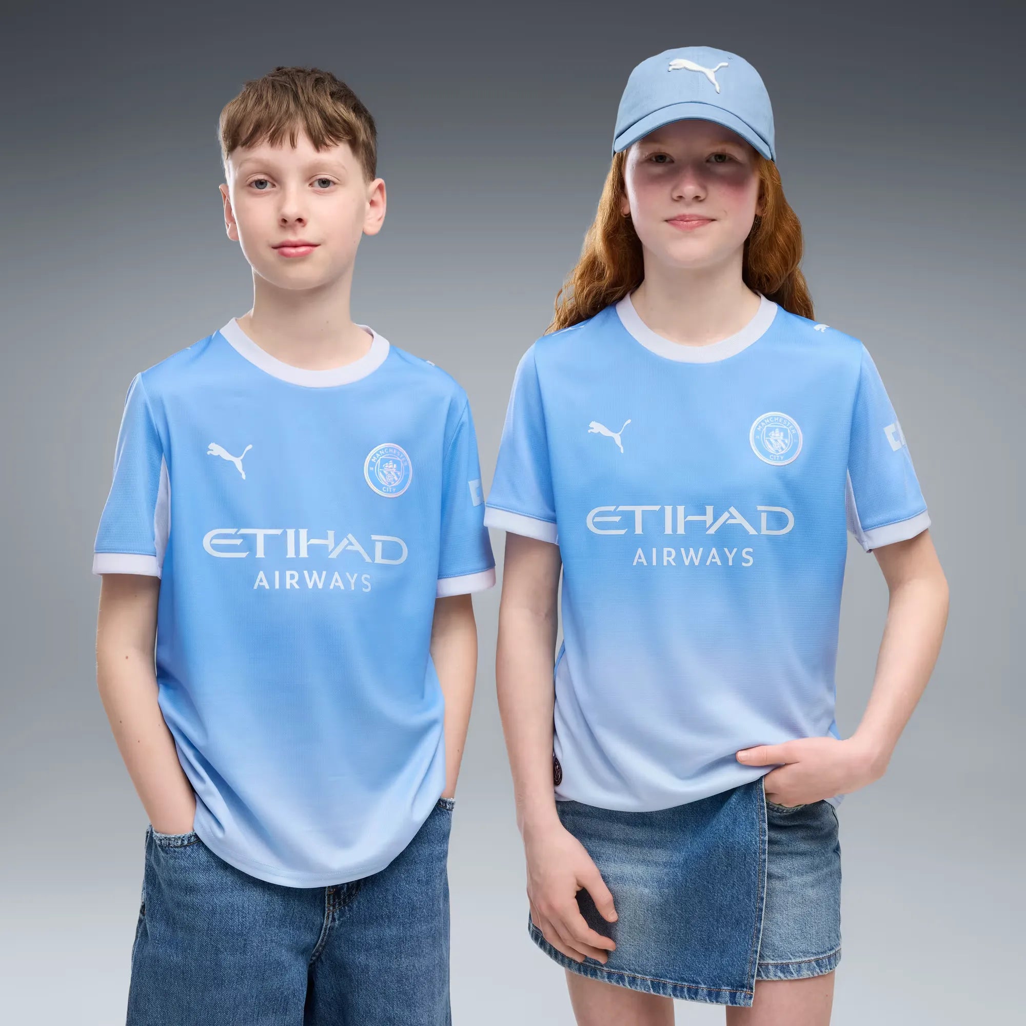 Puma 2026-27 Manchester City Youth Stadium Home Soccer Jersey (Models - Front)
