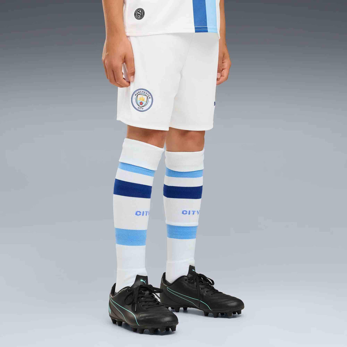 Puma 2026-27 Manchester City Youth Stadium Shorts (Model - Front)