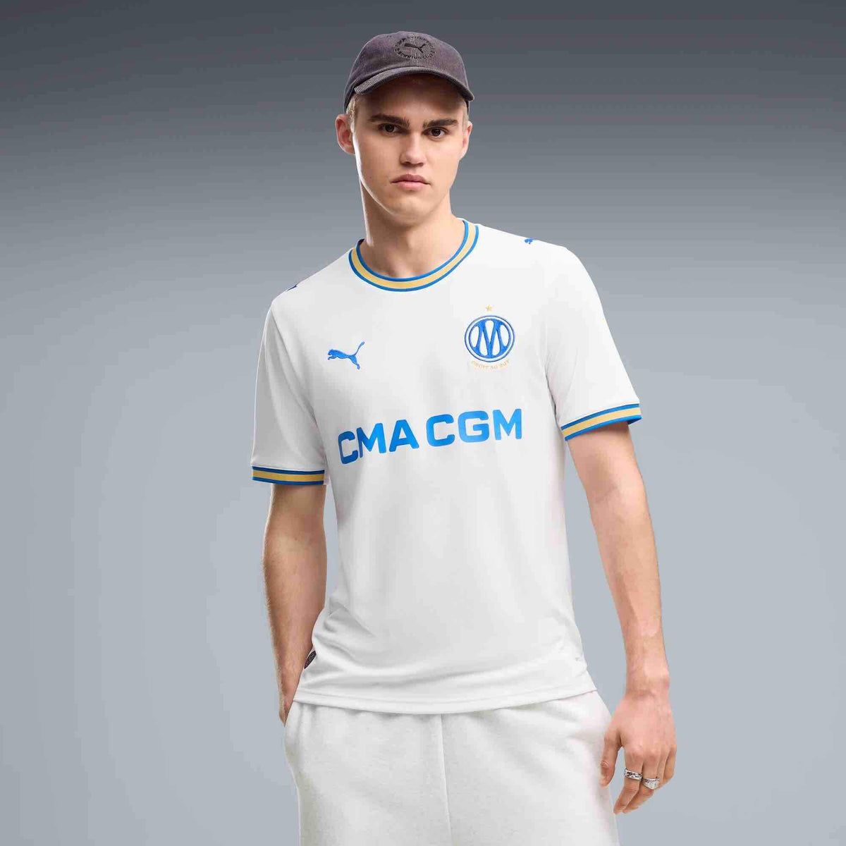 Puma 2026-27 Olympique de Marseille Men's Stadium Home Soccer Jersey (Model - Front)