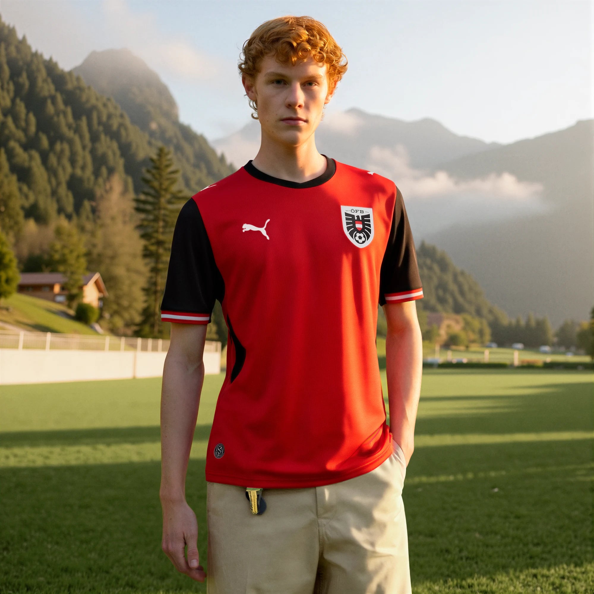 Puma 2026 Austria Men's Stadium Home Soccer Jersey (Model - Front)