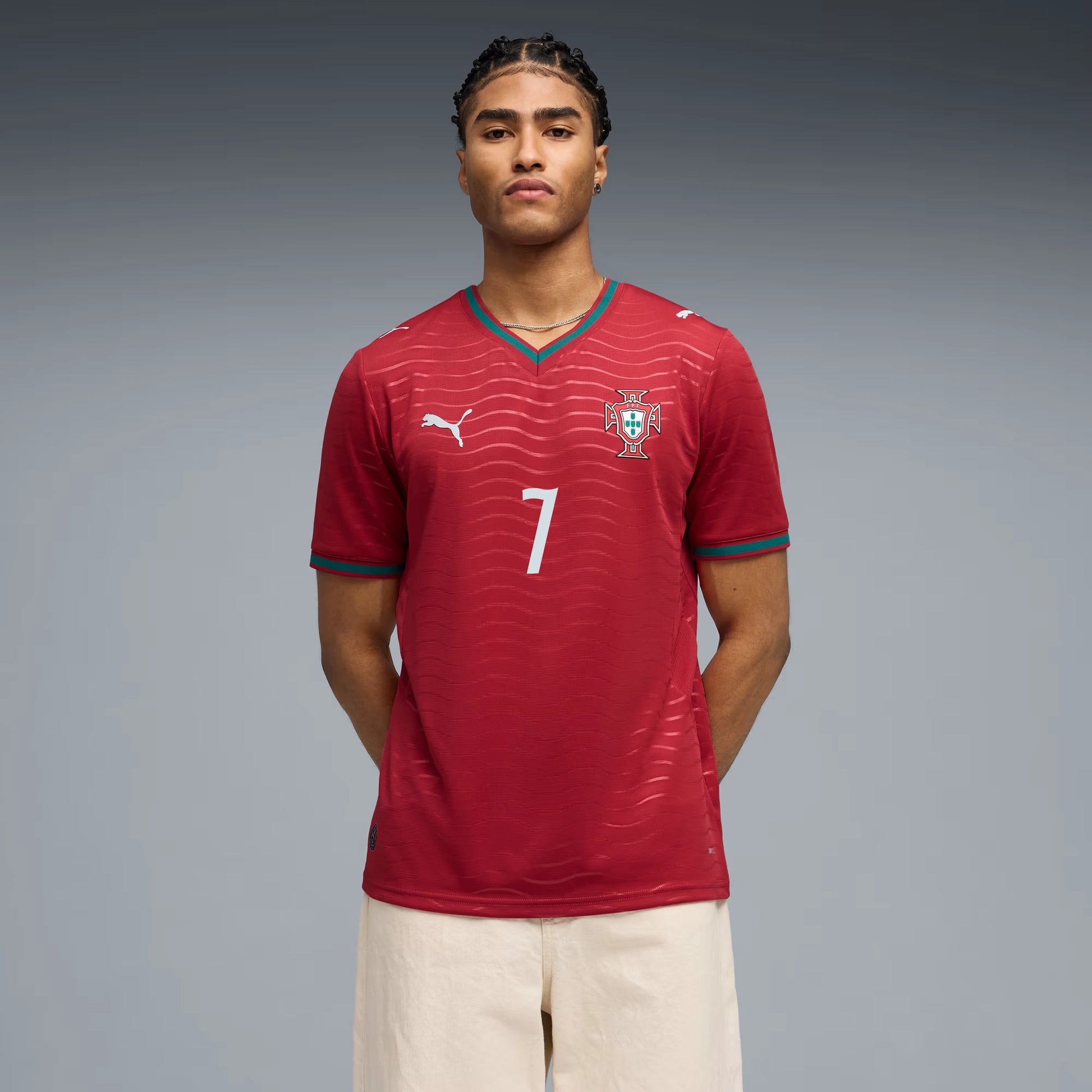 Puma 2026 Portugal Mens Stadium Home Ronaldo 7 Soccer Jersey (Model - Front)
