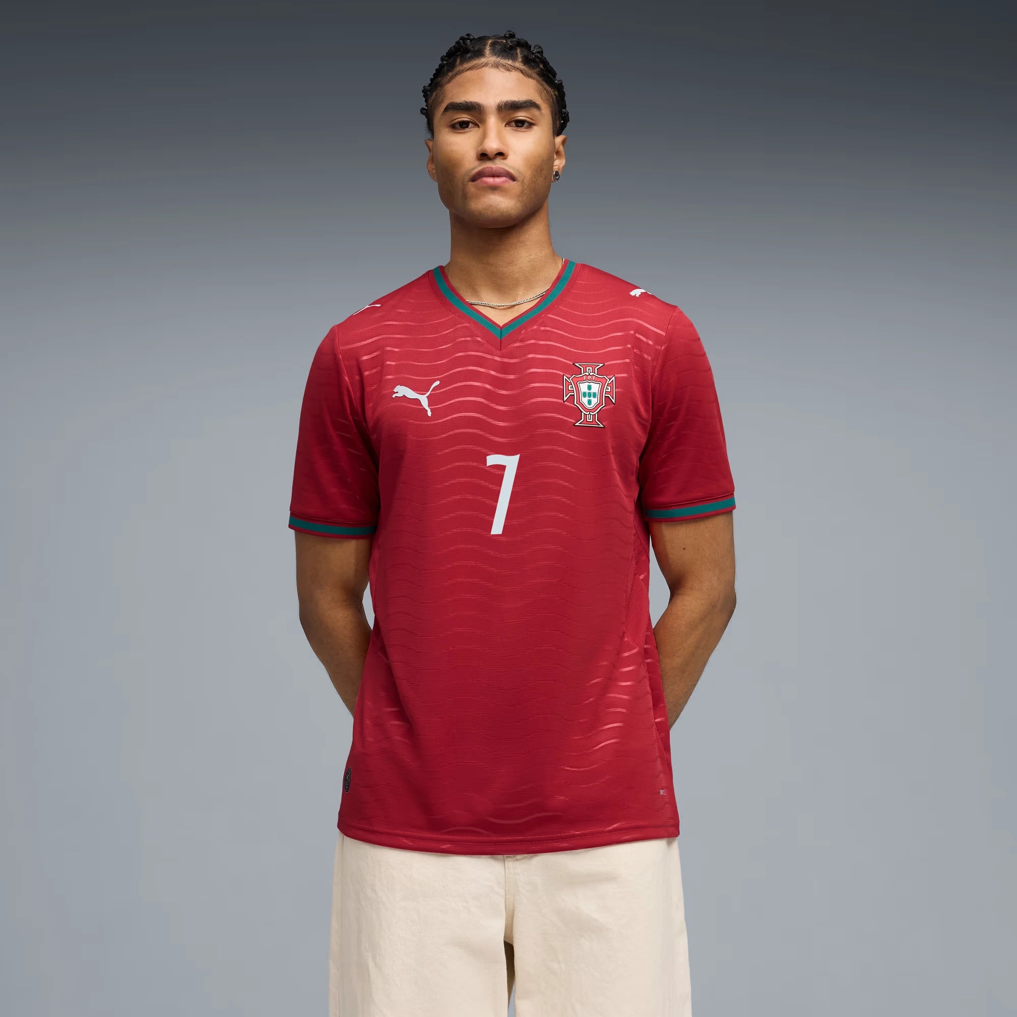 Puma 2026 Portugal Mens Stadium Home Ronaldo 7 Soccer Jersey (Model - Front)