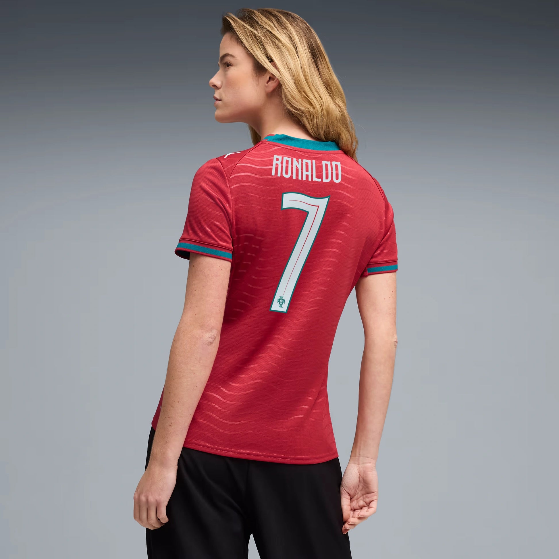Puma 2026 Portugal Women's Stadium Home Ronaldo #7 Soccer Jersey (Model - Back)