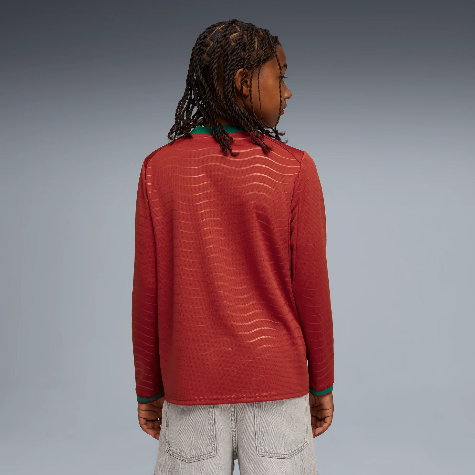 Puma 2026 Portugal Youth Stadium Home Long-Sleeve Jersey (Model - Back)