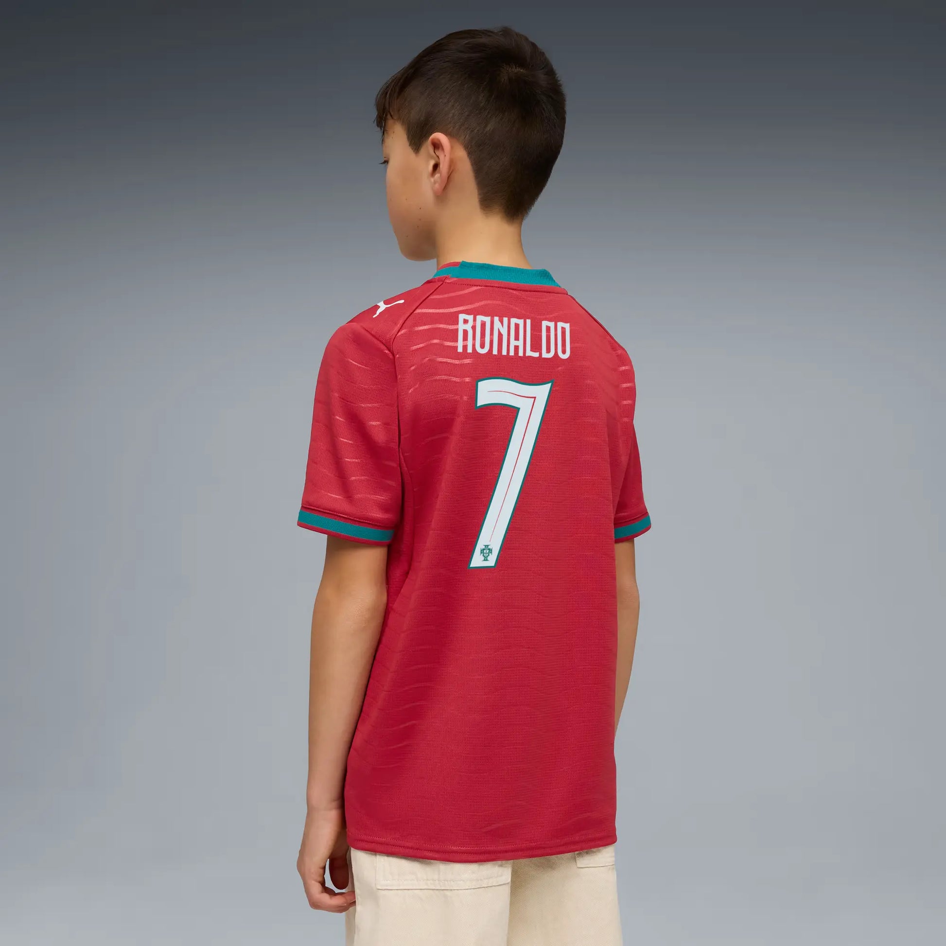 Puma 2026 Portugal Youth Stadium Home Ronaldo  7 Soccer Jersey (Model - Back)