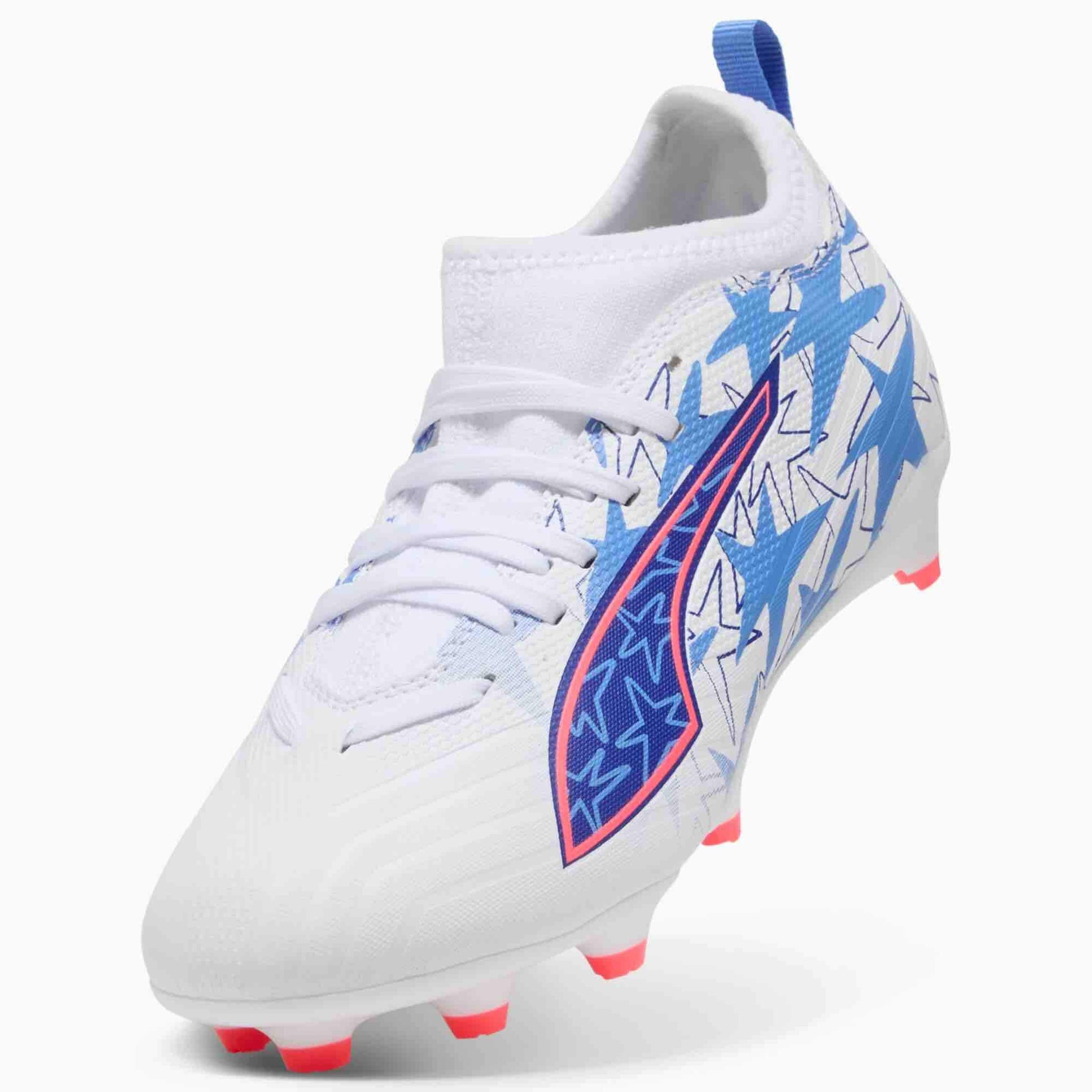 Puma Junior Ultra 6 Match KidSuper x Christian Pulisic Firm_Artificial Ground Soccer Cleats Puma White-Pink Lilac-Dusky Blue (Detail 1)