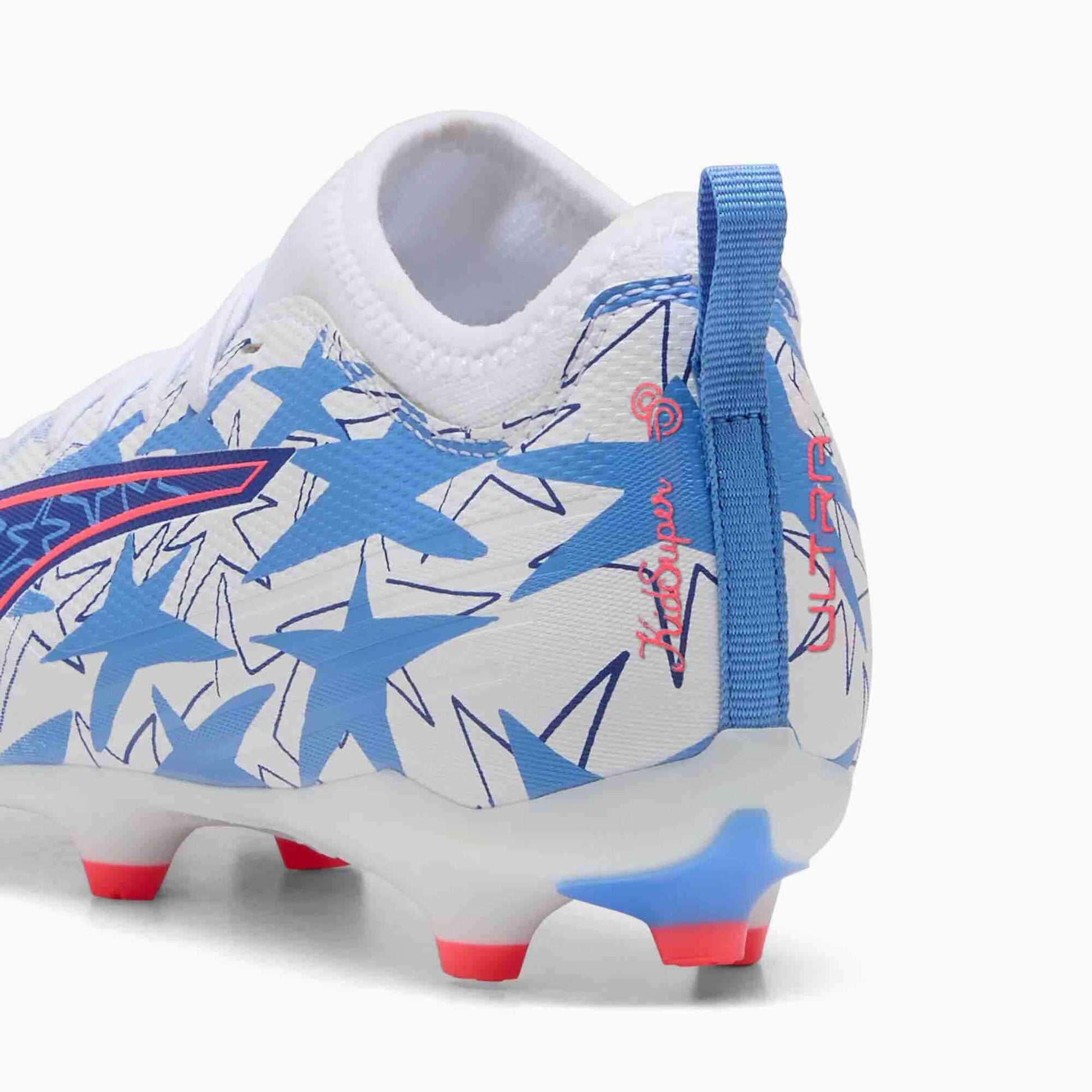 Puma Junior Ultra 6 Match KidSuper x Christian Pulisic Firm_Artificial Ground Soccer Cleats Puma White-Pink Lilac-Dusky Blue (Detail 2)