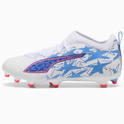 Puma Junior Ultra 6 Match KidSuper x Christian Pulisic Firm_Artificial Ground Soccer Cleats Puma White-Pink Lilac-Dusky Blue (Side 1)
