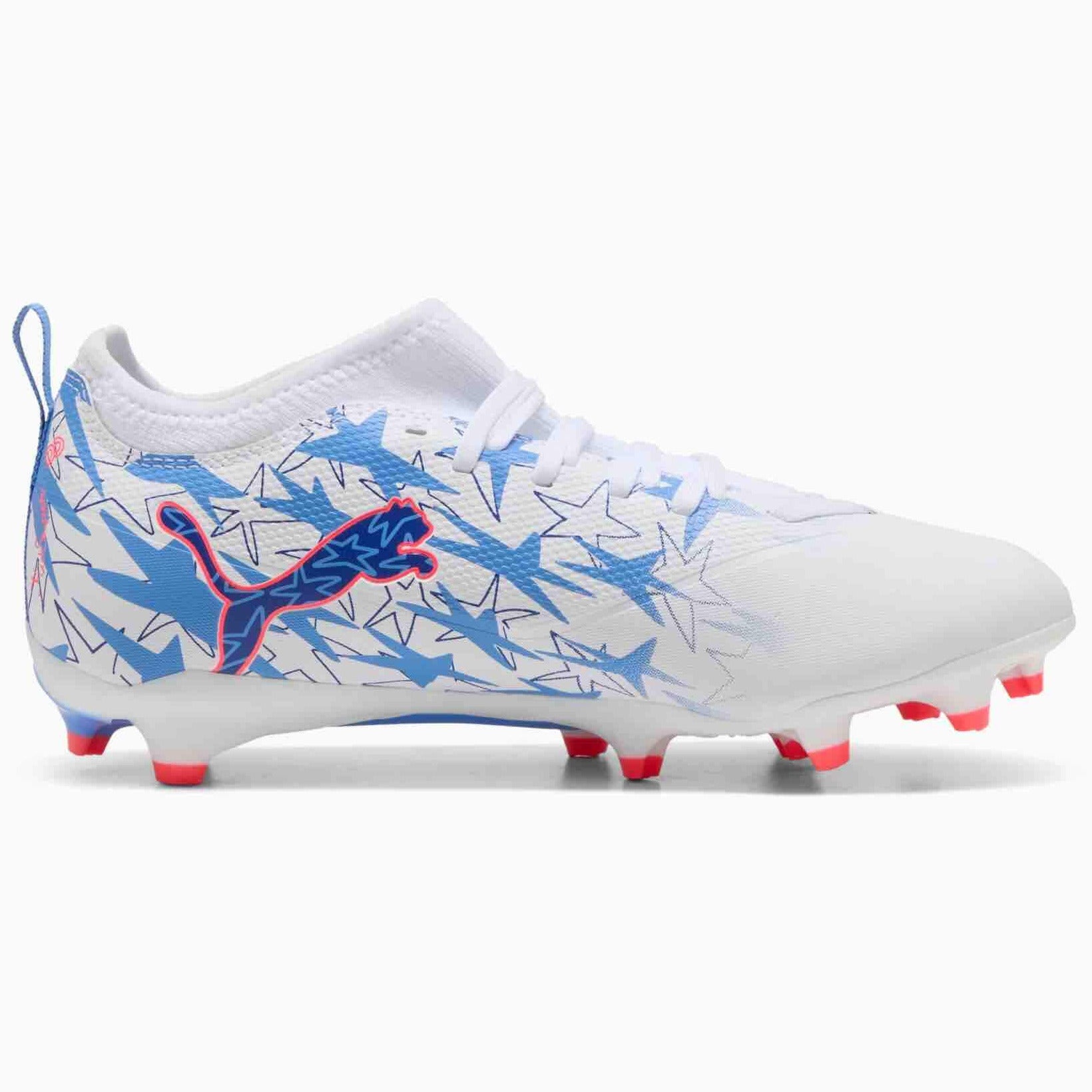 Puma Junior Ultra 6 Match KidSuper x Christian Pulisic Firm_Artificial Ground Soccer Cleats Puma White-Pink Lilac-Dusky Blue (Side 2)