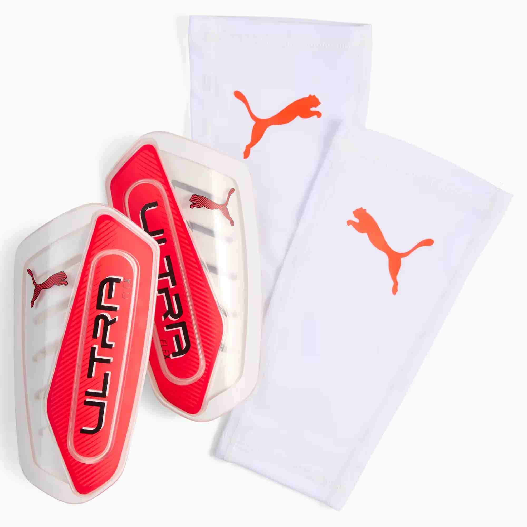 Puma Ultra Flex Sleeve Shin Guards Puma White-Ultra Red (Set)