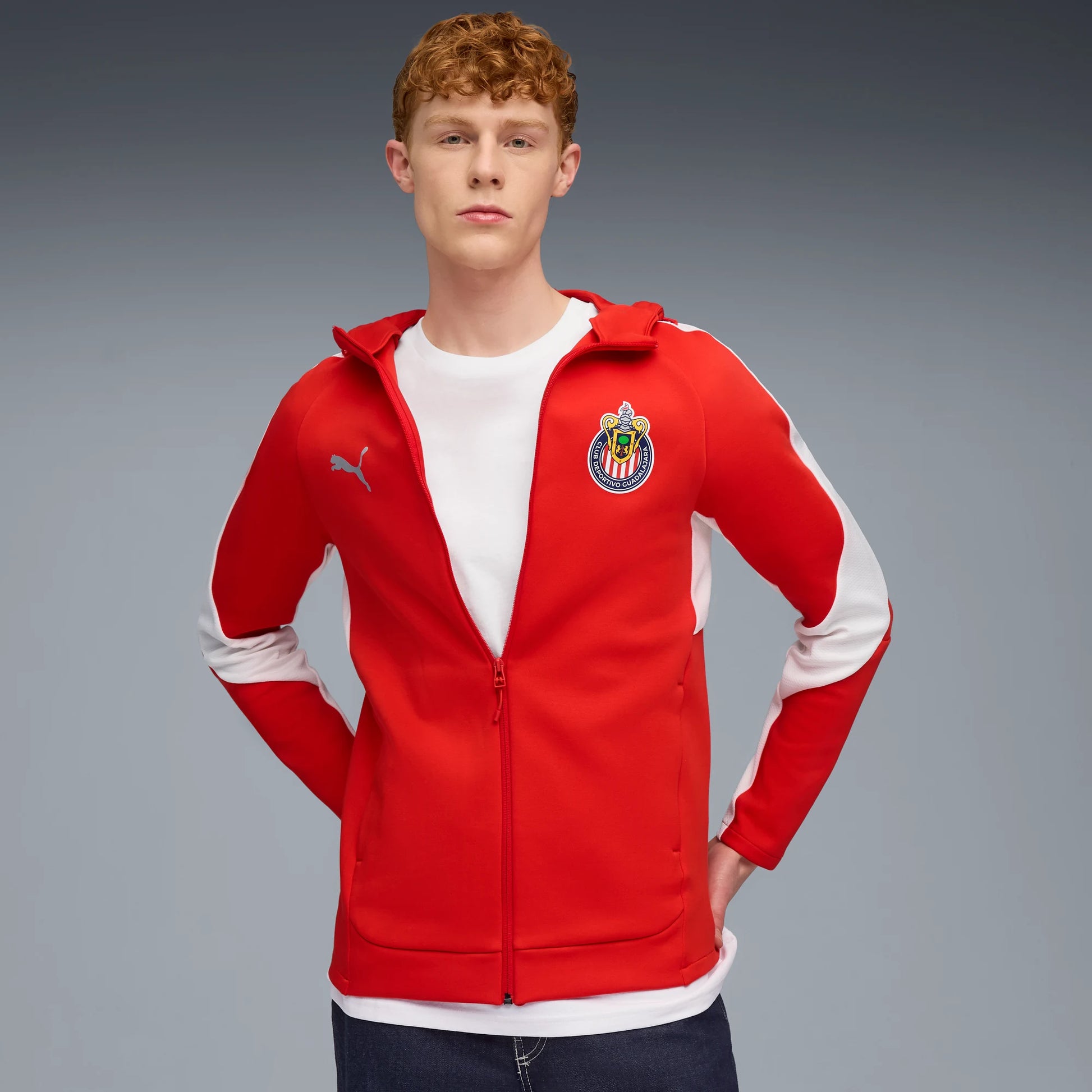 Puma 2025-26 Chivas Men's Evostripe Hooded Jacket (Model - Front)