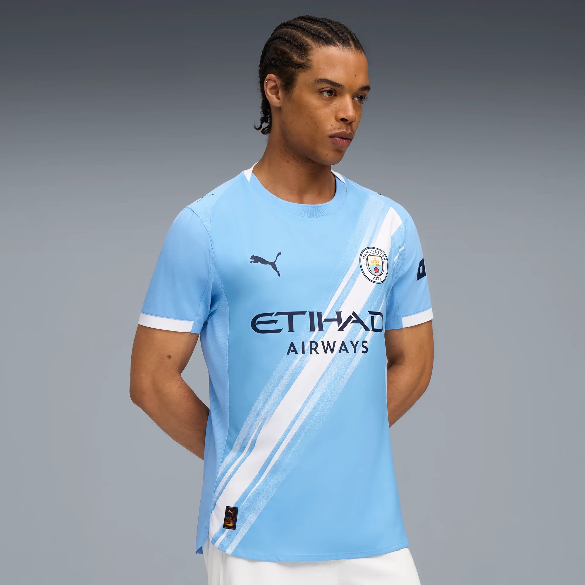 Puma 2025-26 Manchester City Men's Authentic Home Soccer Jersey (Model - Front)