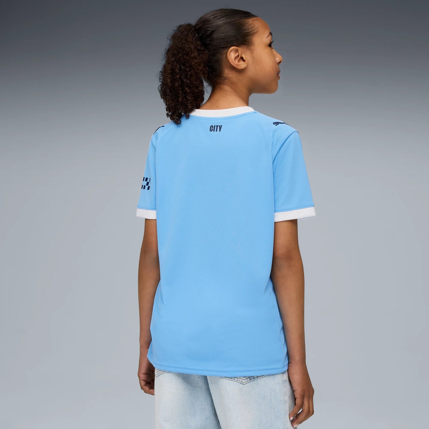 Puma 2025-26 Manchester City Youth Stadium Home Soccer Jersey (Model - Back)