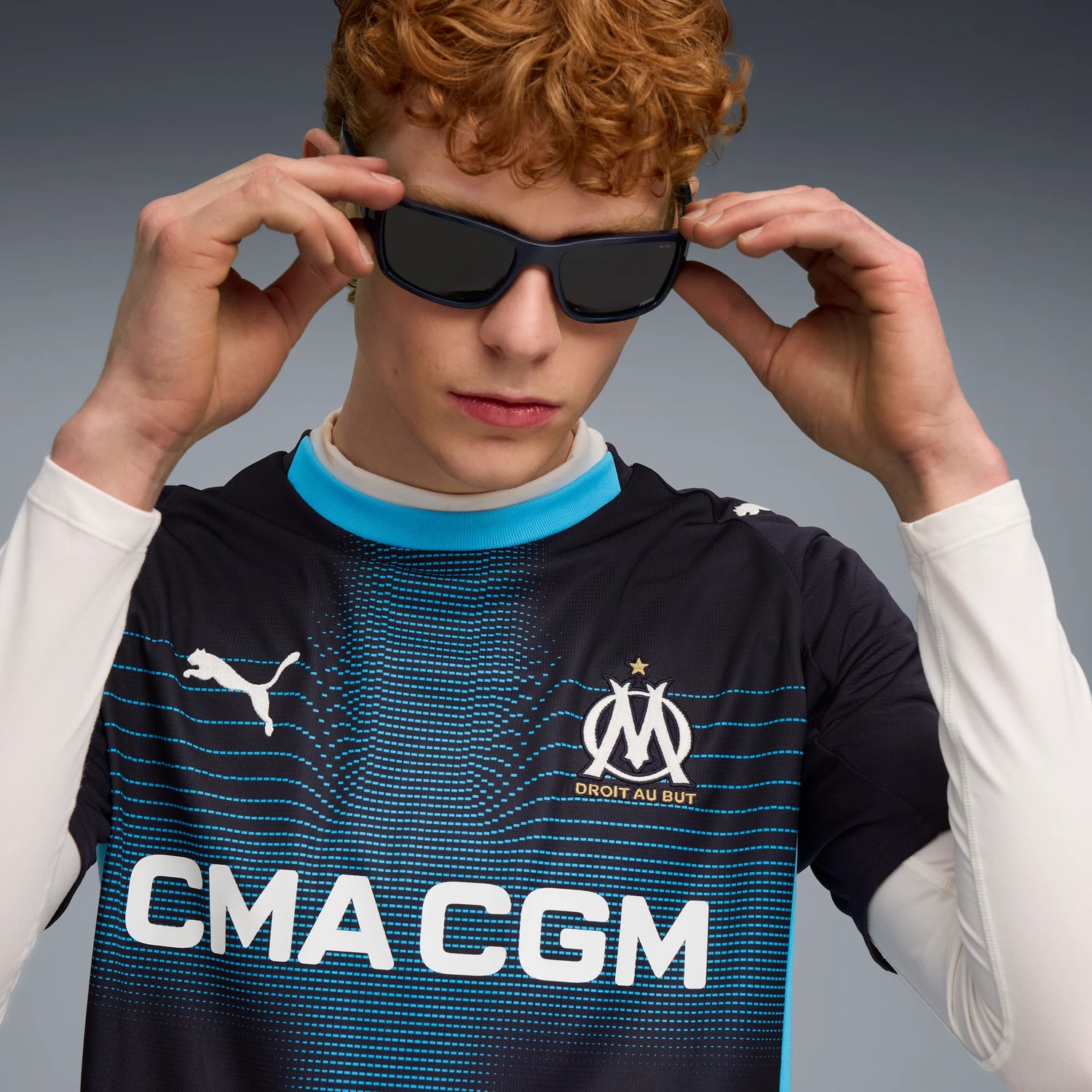 Puma 2025-26 Olympique de Marseille Men's Stadium Away Soccer Jersey (Detail 1)