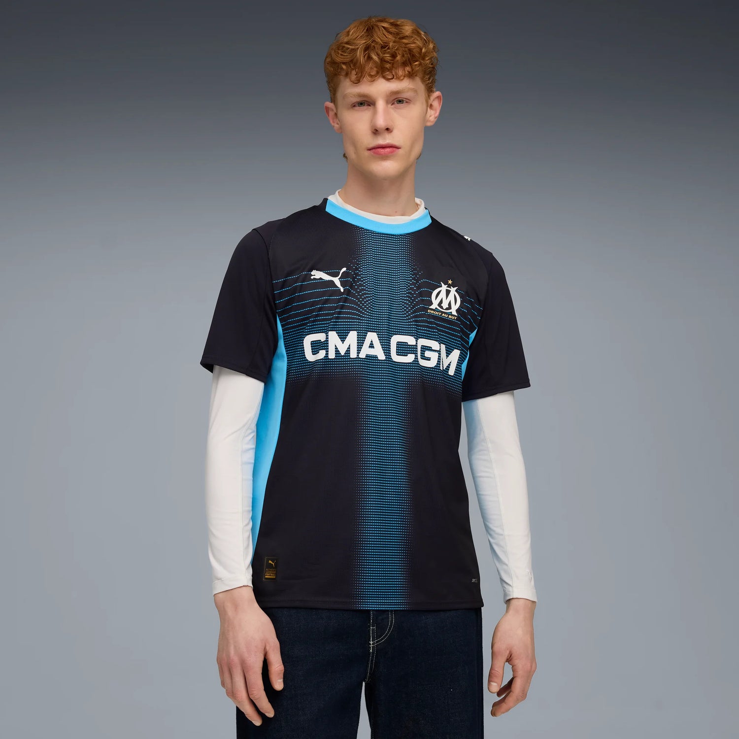 Puma 2025-26 Olympique de Marseille Men's Stadium Away Soccer Jersey (Model - Front)