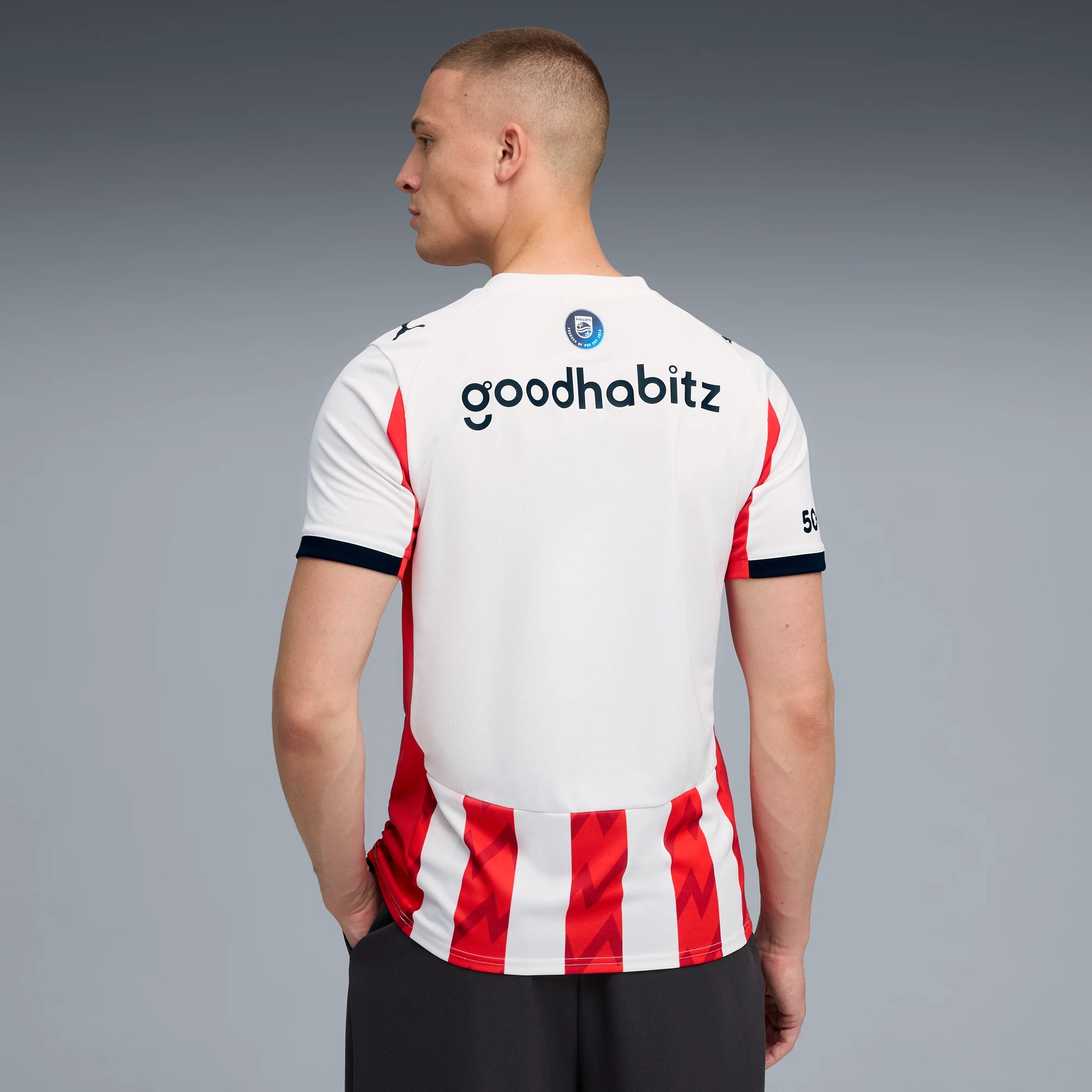 Puma 2025-26 PSV Men's Stadium Home Soccer Jersey (Model - Back)