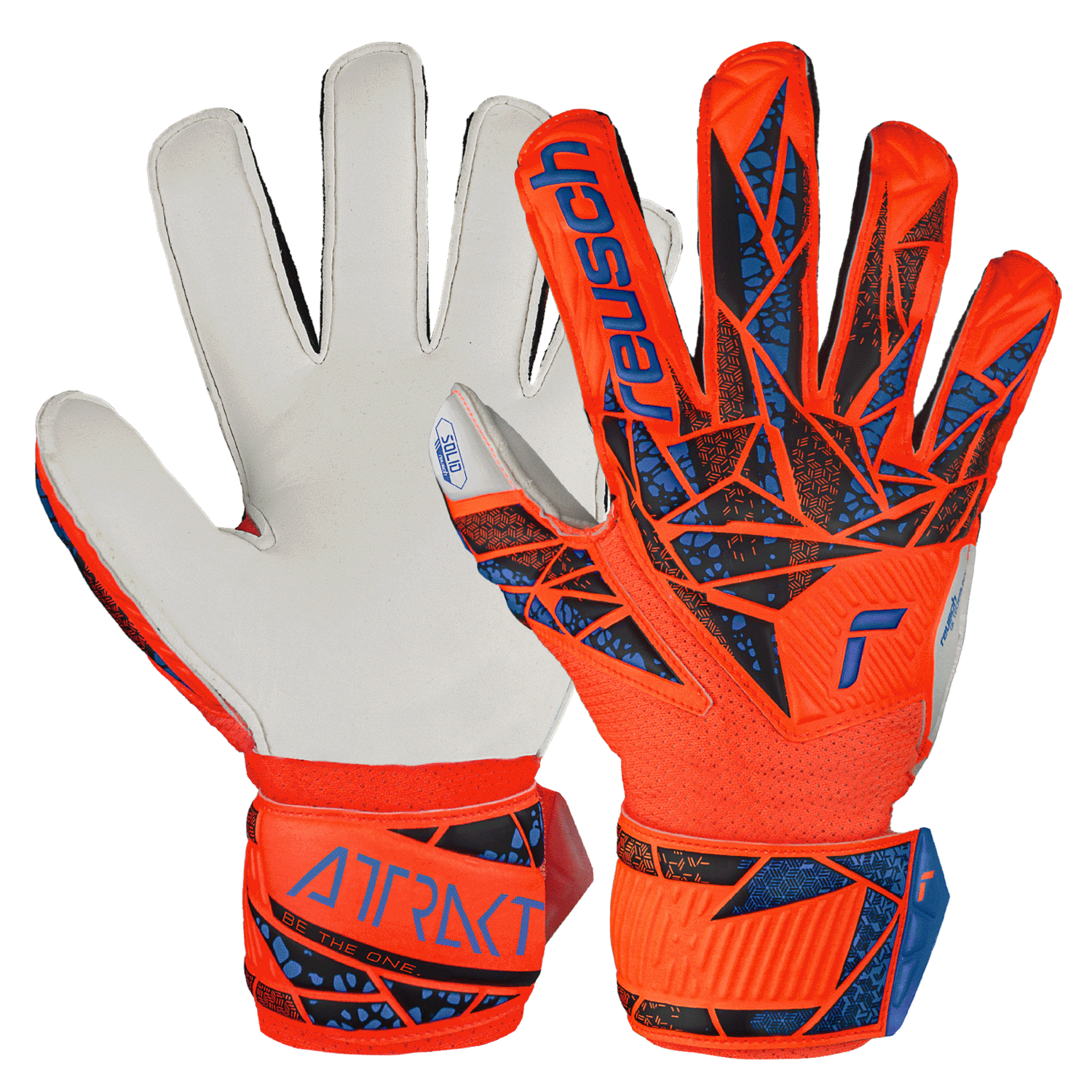 Reusch JR Attrakt Solid FS Goalkeeper Glove Hyper Orange Electric Blue (Pair)