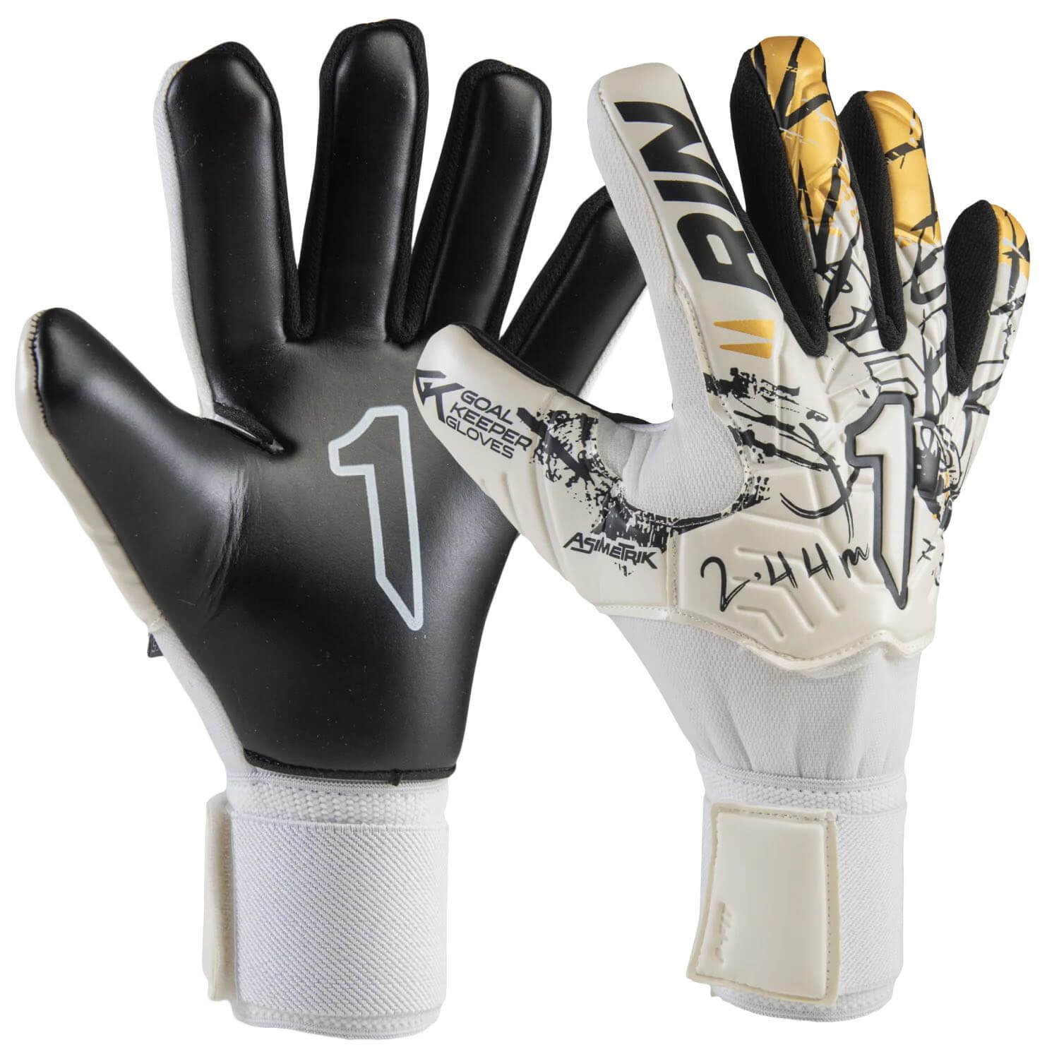 Rinat Youth Asimetrik Training Spines Finger Protection Goalkeeper Glove White/Gold (Pair)