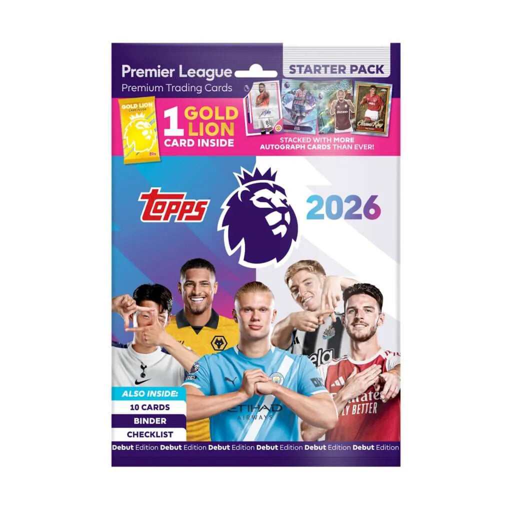 Topps 2025-26 Premier League Starter Pack, Binder, 10 Cards + Gold Lion (Front)