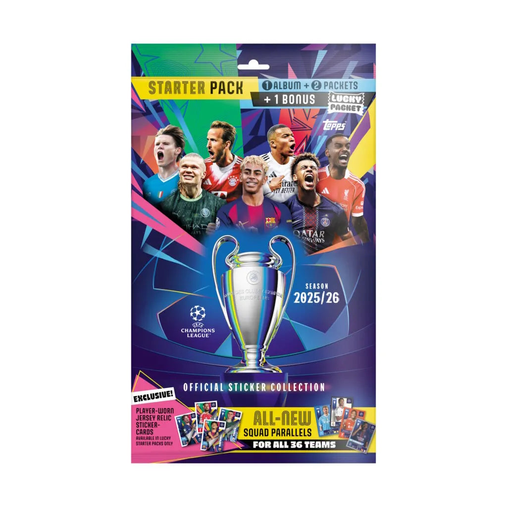 Topps 2025-26 UEFA Champions League Stickers Mega Starter Pack (Album + 43 Stickers) (Front)