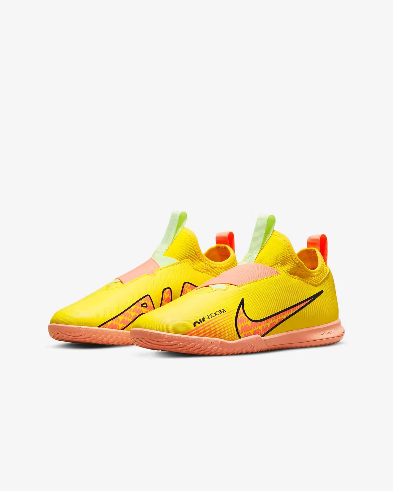 Nike Jr Zoom Vapor 15 Academy Indoor - Yellow Strike-Sunset Glow (Pair - Lateral)