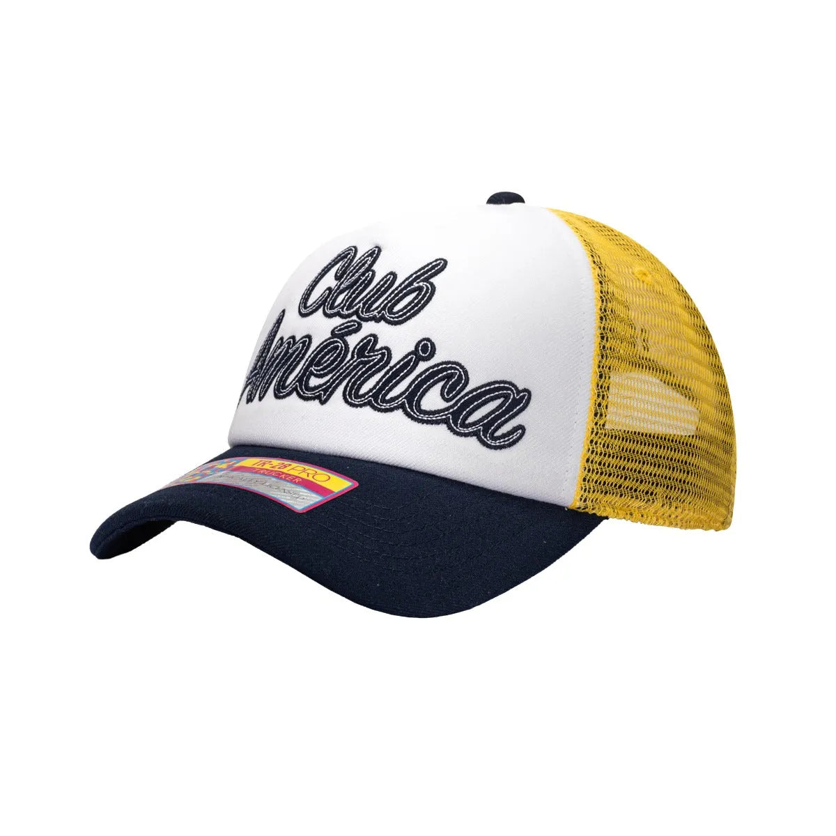 F.I Collection Club America Stop Script Trucker Hat - Yellow-Navy (Diagonal 1)
