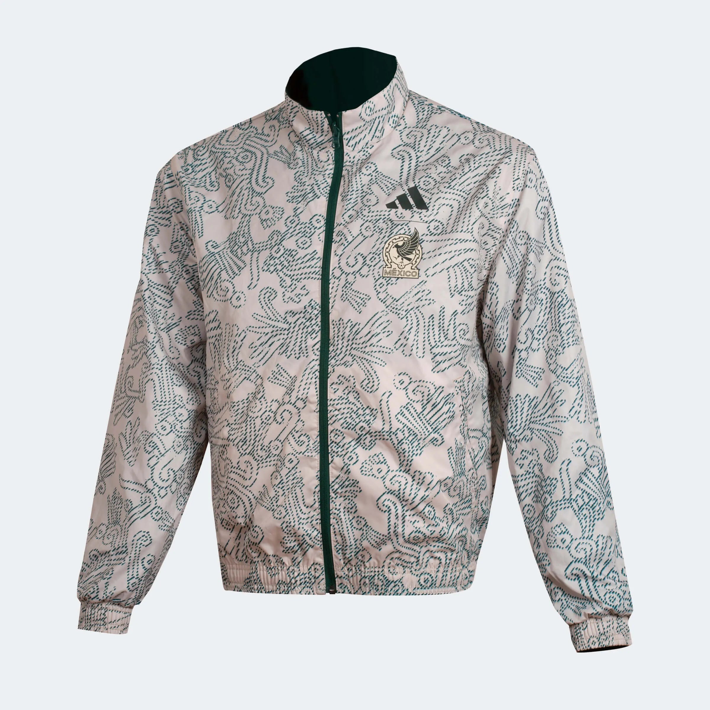 adidas 2022-23 Mexico Anthem Jacket Green Green-White (Diagonal - Front Reverse Side)