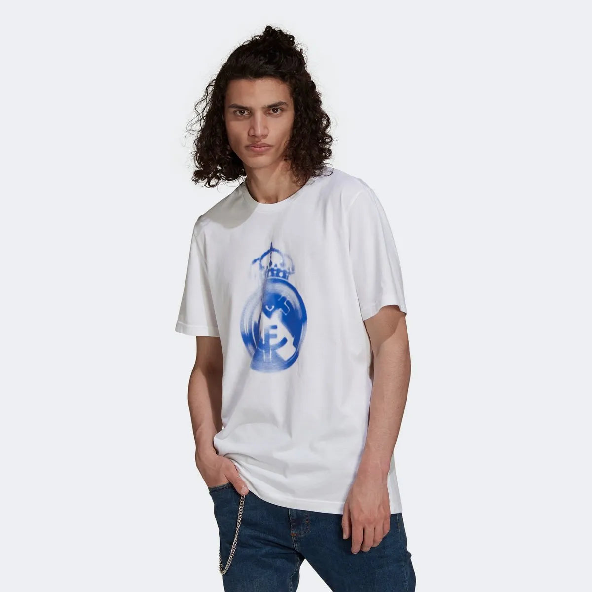 Adidas 2021-22 Real Madrid Tee - White-Blue (Model - Front)