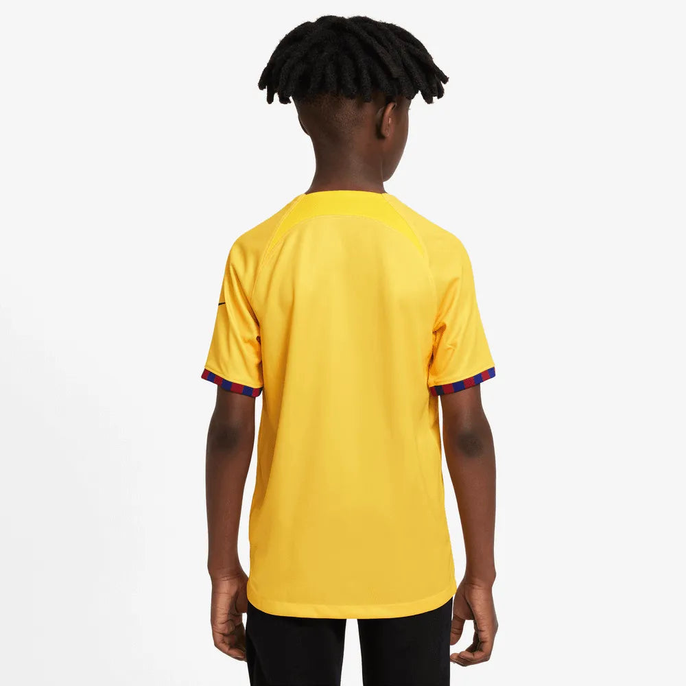 Nike 2023-24 FC Barcelona Youth Fourth Jersey - Yellow-Red (Model - Back)