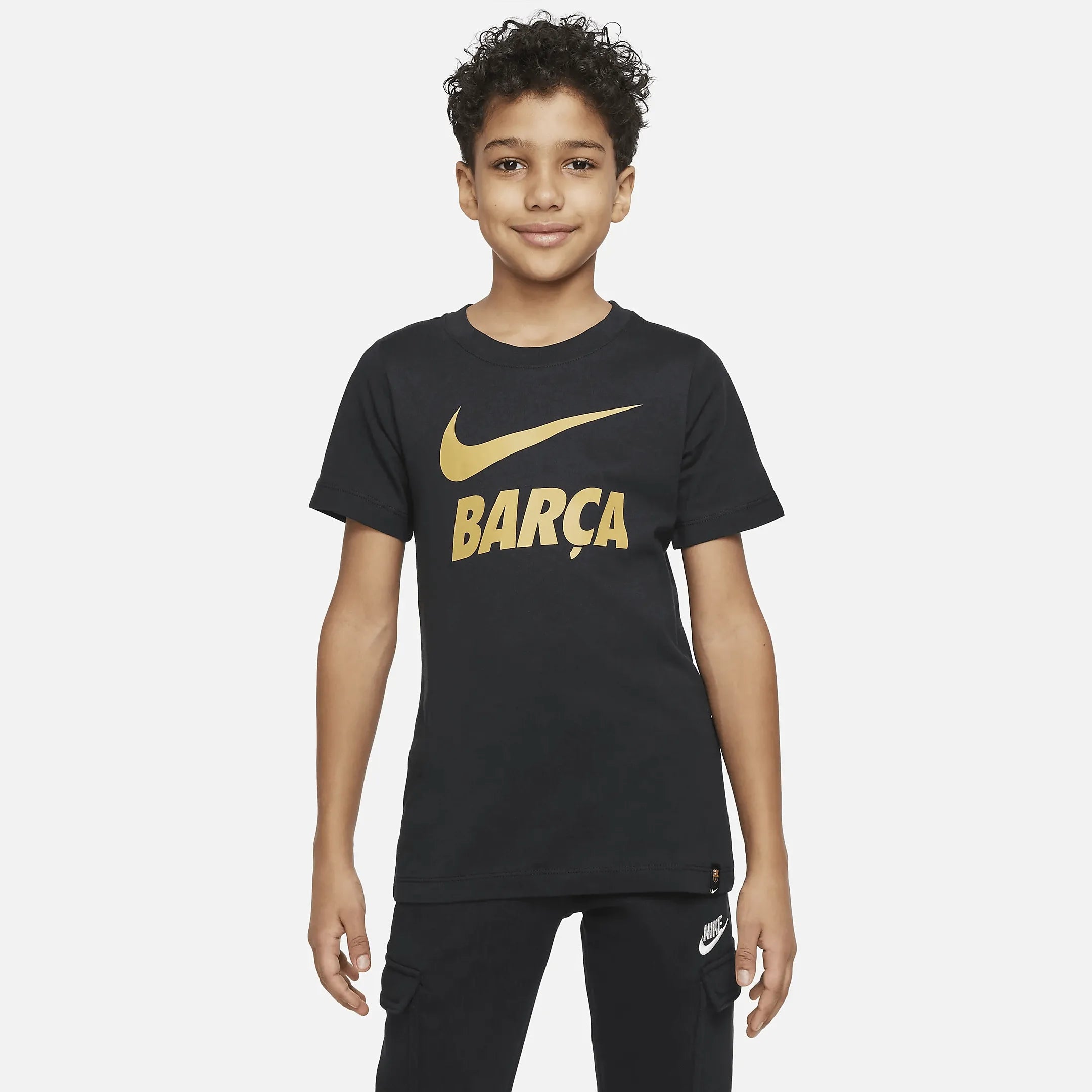 Nike 2022-23 FC Barcelona Youth Ground Tee - Black (Model - Front)