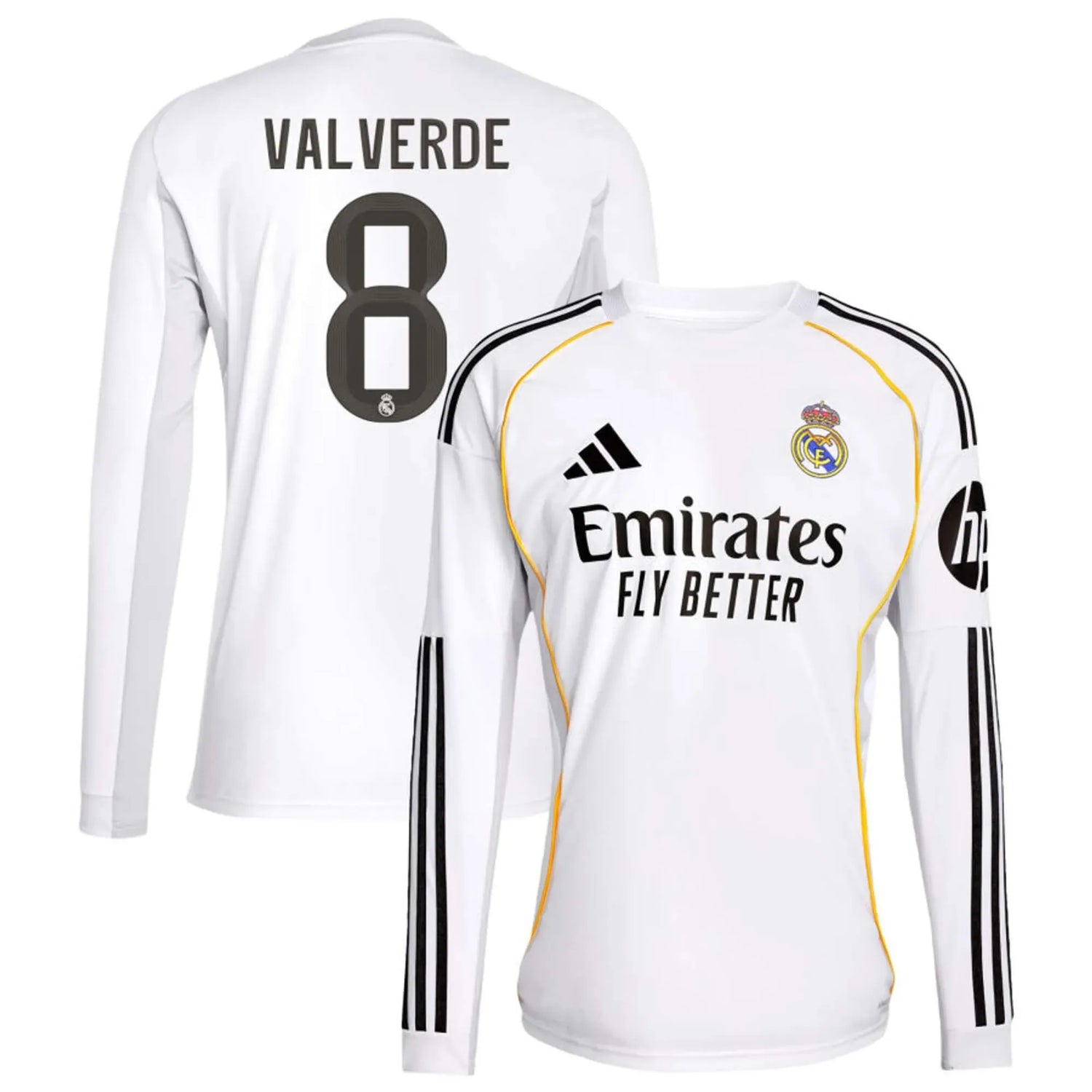 adidas 2025-26 Real Madrid Men's Stadium Home Long-Sleeve Soccer Jersey (Valverde)