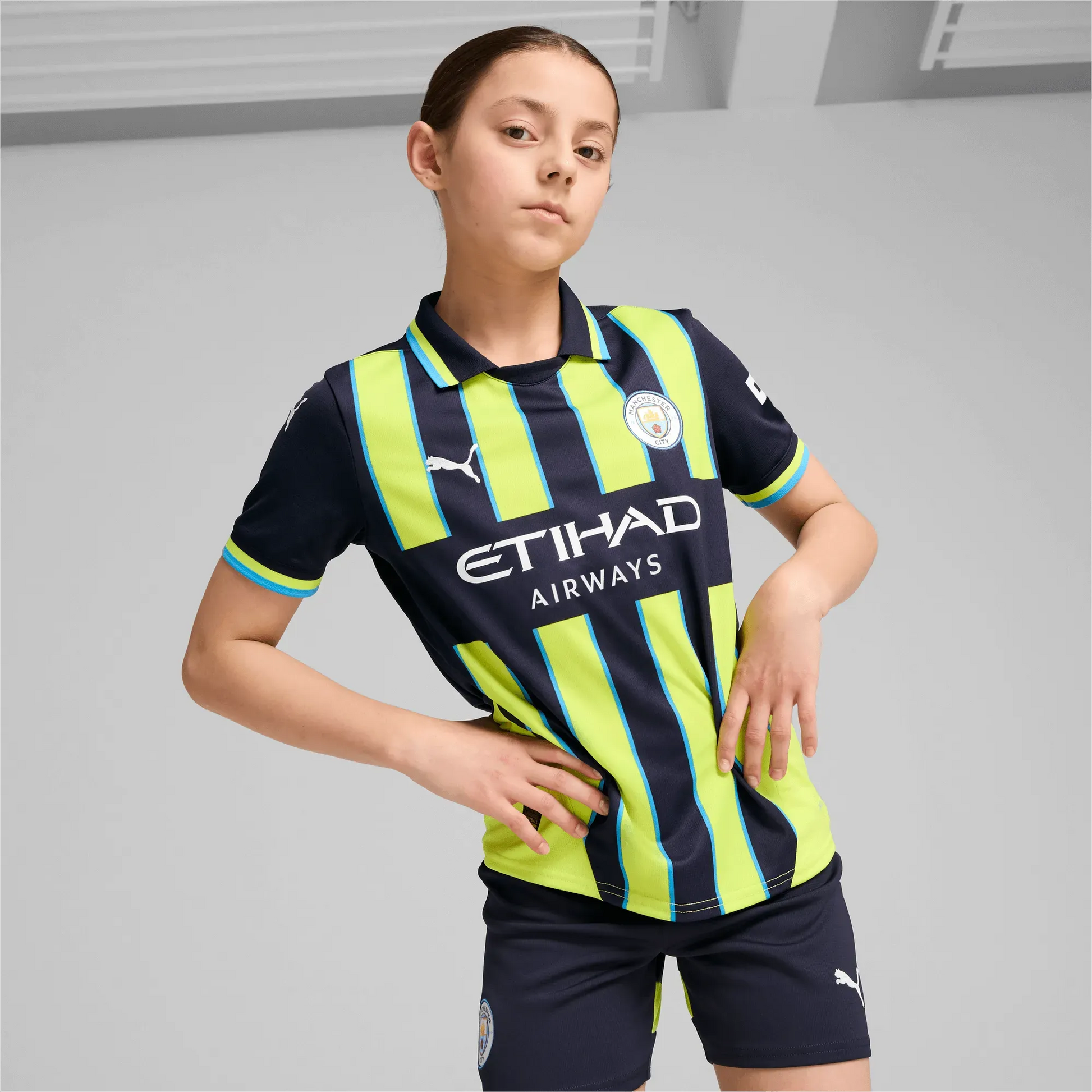 Puma 2024-25 Manchester City Youth Stadium Away Jersey (Model - Front)