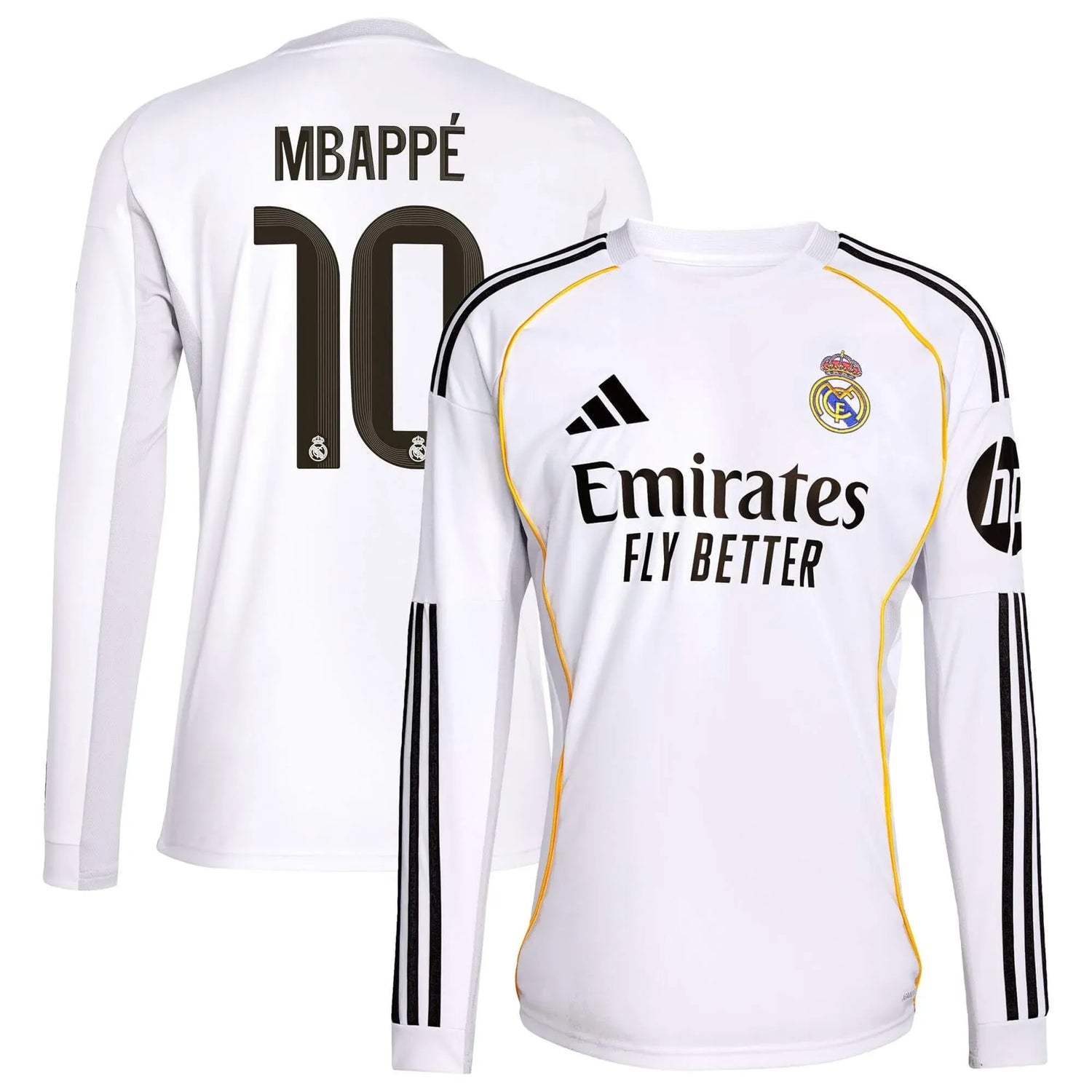 adidas 2025-26 Real Madrid Men's Stadium Home Long-Sleeve Soccer Jersey (Mbappe)