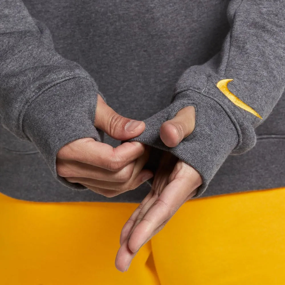 Nike 2020-21 Barcelona Fleece Pullover Hoodie - Grey-Yellow