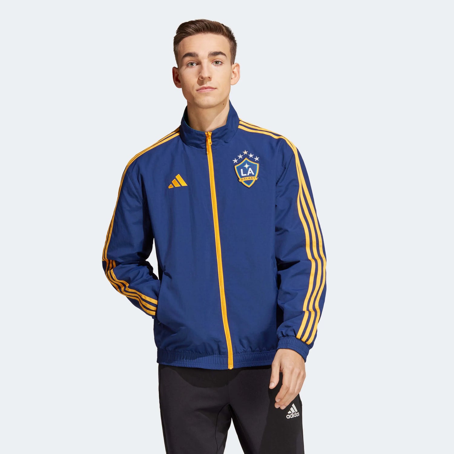 adidas 2023 LA Galaxy Reversible Anthem Jacket - Dark Blue (Model - Front)