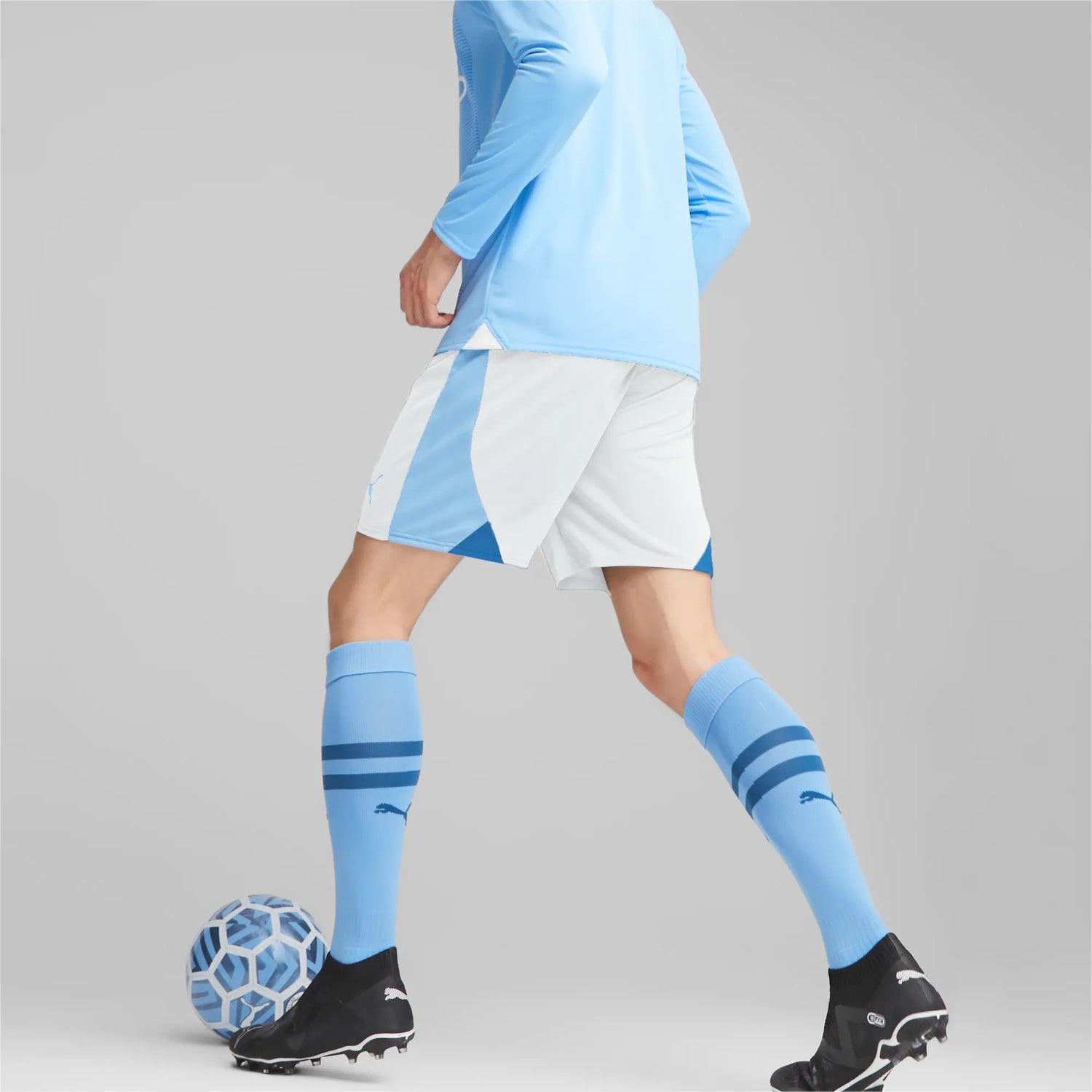 Puma 2023-24 Manchester City Men's Stadium Home Long-Sleeve Jersey (Model - Back)