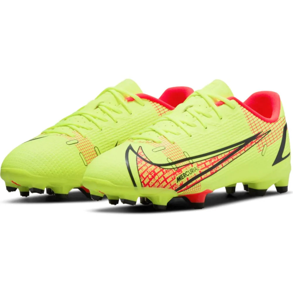 Nike JR Vapor 14 Academy FG-MG - Volt-Bright Crimson (Pair - Diagonal)