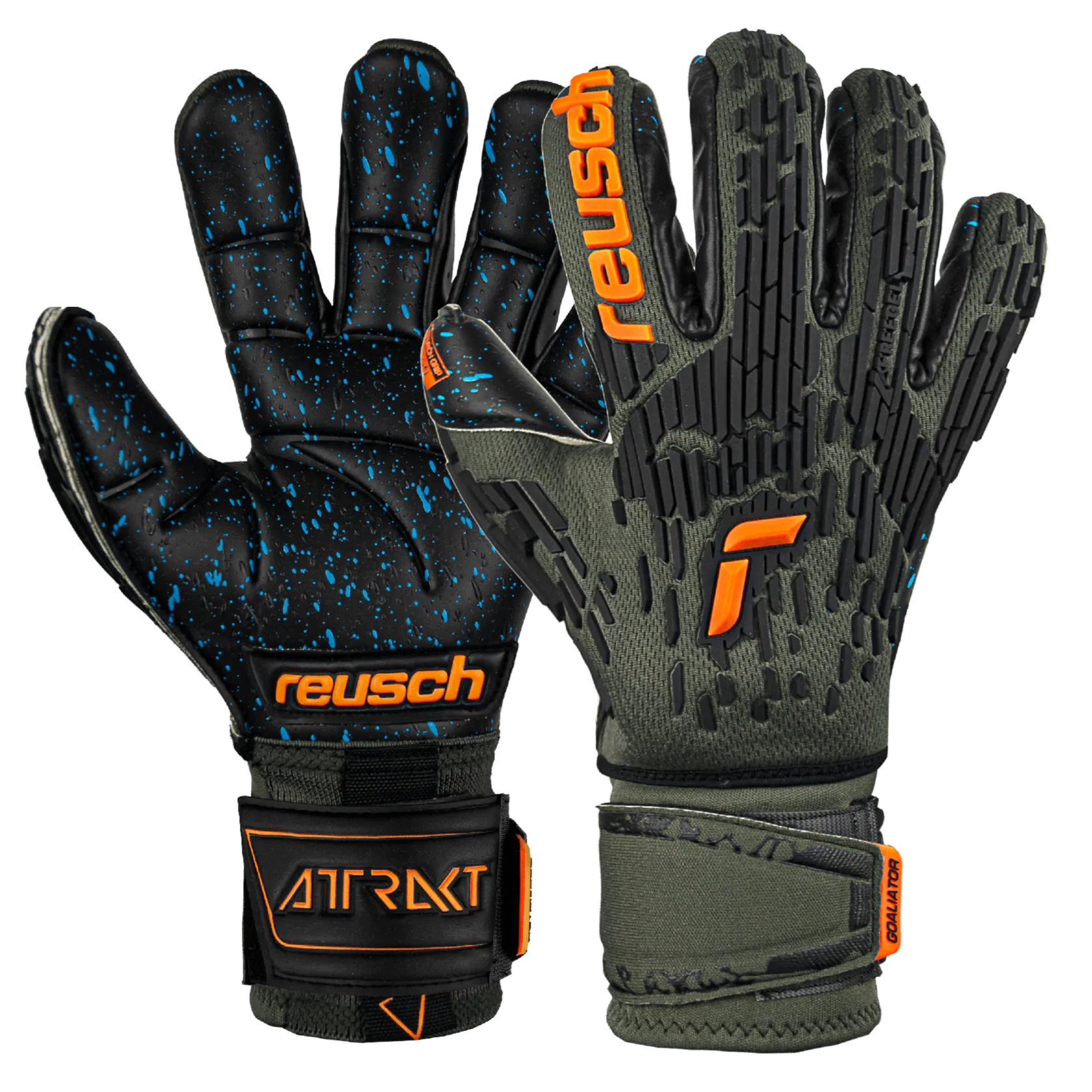 Reusch FG Fusion Ortho Goaliator Goalkeeper Gloves - Green-Black-Orange (Pair)