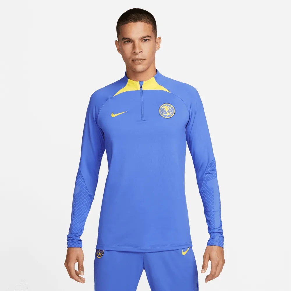 Nike 2022-23 Club America Strike Drill Top - Medium Blue-Yellow (Model - Front)