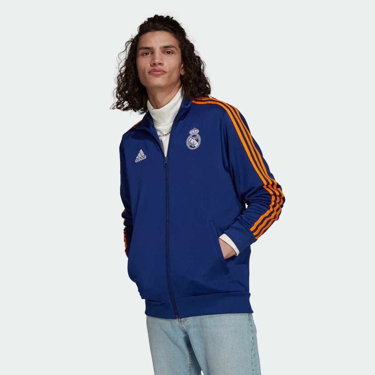 Adidas 2021-22 Real Madrid 3 Stripe Jacket - Navy-Orange