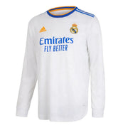 Adidas 2021-22 Real Madrid Home Authentic Long-Sleeve Jersey - White-Blue-Orange
