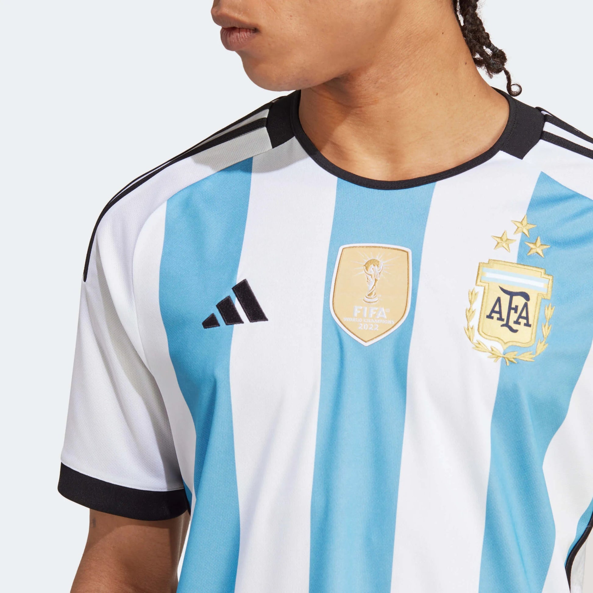 adidas 2022-23 Argentina Home Jersey World Cup 3 Star- White - Light Blue